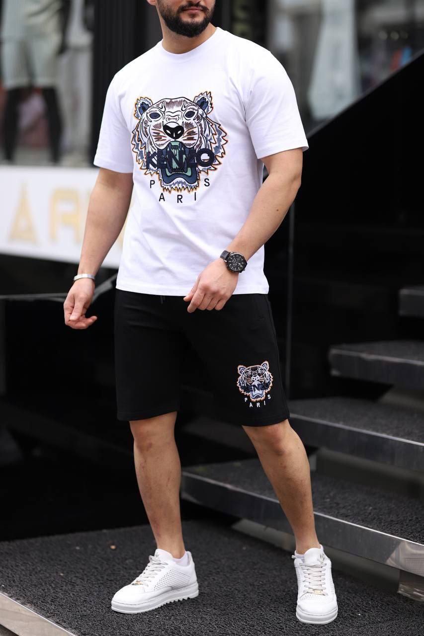 Чоловічий літній костюм футболка та шорти Kenzo CK7981 білий S, XL, XXL, фото 1