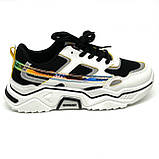 Жіночі шкіряні кросівки білого кольору з чорними вставками на шнурівці EL PASSO KY19AW-5 розмір 36, фото 4