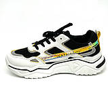 Жіночі шкіряні кросівки білого кольору з чорними вставками на шнурівці EL PASSO KY19AW-5 розмір 36, фото 2