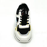 Жіночі шкіряні кросівки білого кольору з чорними вставками на шнурівці EL PASSO KY19AW-5 розмір 36, фото 3