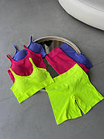 Яскравий одяг жіночий для спорту. Костюми для фітнесу. Комплект шорти топ для тренувань. Розмір універсал., фото 2