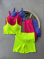 Яскравий одяг жіночий для спорту. Костюми для фітнесу. Комплект шорти топ для тренувань. Розмір універсал., фото 3