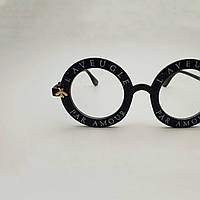 Очки женские круглые прозрачные Gucci (Гуччи) L'aveugle Par Amour черные, стильные имиджевые очки с нулевками