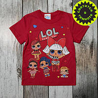 Детская светящаяся футболка "Лол" на девочку - принт светится в темноте, для детей 2-6 лет - красный