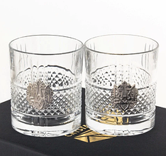 Подарунковий набір із двох келихів для віскі Crystal Origin з гербом України у подарунковому футлярі