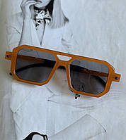 Солнцезащитные очки в широкой оправе с двойной переносицей унисекс Карамельный (0802)