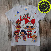 Детская светящаяся футболка "Лол" на девочку - принт светится в темноте, для детей 2-6 лет - белый