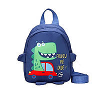 Детский мультяшный мини-рюкзак с динозавром синий, рюкзак для детей с ремнем безопасности, защита от потери