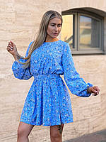 Ніжне та повітряне плаття з легкої тканини блакитний квітковий принт