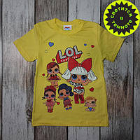 Детская светящаяся футболка "Лол" на девочку - принт светится в темноте, для детей 2-6 лет - желтый