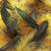 Декоративные перья пушистые, 45-50 штук, от 10 до 18 см, изумрудно-желтые