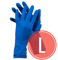 Рукавиці латексні сині підвищеної міцності подовжені, захисні AMBULANCE HOFFEN розмір L (8-9) 25пар