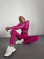 Спортивний костюм рожевий. Одяг для спорту і відпочинку. Комплект лосини топ для залу., фото 5