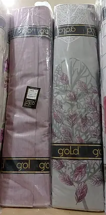 Тканини компаньйони 220см для постільної білизни Бязь Gold Lux сіра та бузкова з принтом велике листя (A+B)(50 м+50 м) Пакистан, фото 3