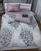 Тканини компаньйони 220см для постільної білизни Бязь Gold Lux сіра та бузкова з принтом велике листя (A+B)(50 м+50 м) Пакистан, фото 5