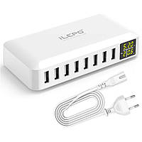 Зарядное устройство ILEPO 40 Вт 8-портов USB Smart Super Fast с LCD дисплеем Белый Хіт продажу!