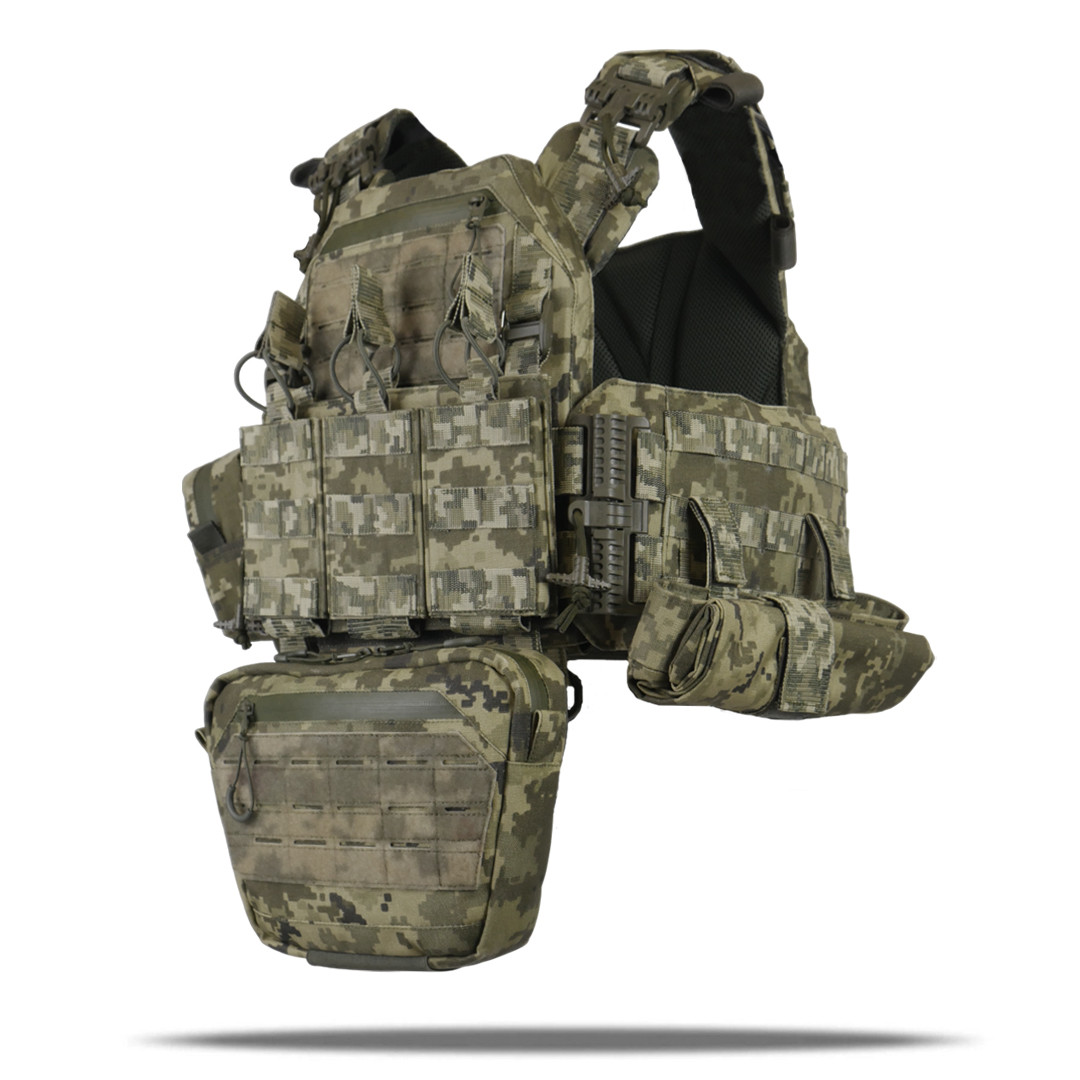 Комплект піксель Плитоноски Kiborg GU gen.2 з з’ємною передньою панеллю Molle + 6 підсумків