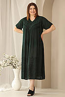 Легка літня темно-зелена сукня вільного крою FREE SIZE (на ОГ120-130 см) з вишивкою спереду №618-5