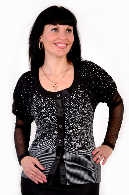 Блуза чорна в горошок ангора із сіточкою на рукавах жіноча бл 055