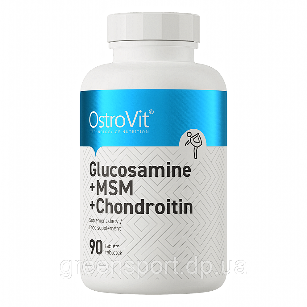 OstroVit Glucosamine + MSM + Chondroitin 90 таблеток, для суглобів зв'язок хрящів, глюкозамін, мсм, хондроїтин