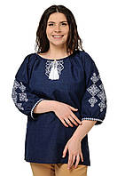 Жіноча блуза-вишиванка Слобожаночка (темно-синій)