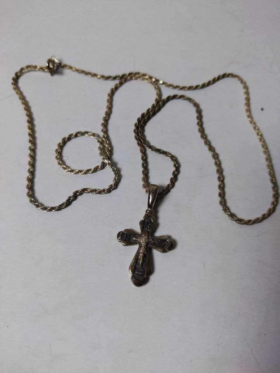 Хрестик срібний із ланцюжком православний