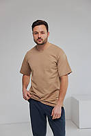 Мужская молодежная качественная футболка стрейч кулир бежевая, модная летняя мужская футболка батал