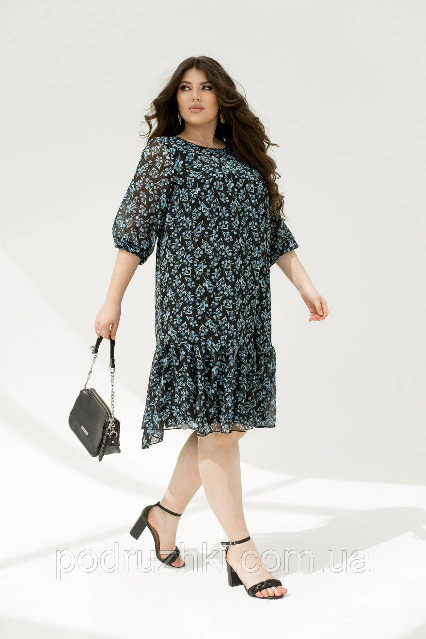 Легка шифонова сукня вільного крою Тканина: шифон принт Розміри: 46-48,50-52,54-56,58-60,62-64,66-68, фото 1