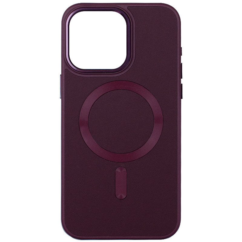 Шкіряний чохол Bonbon Leather Metal Style with MagSafe для Apple iPhone 15 (6.1") Бордовий / Plum