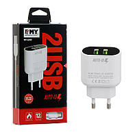 Набор 2 в 1 СЗУ With Micro-Usb Cable 110-240V MY-A202, 2 x USB, 5V/12W, Output: 5V/2.4A, White, Blister- box,