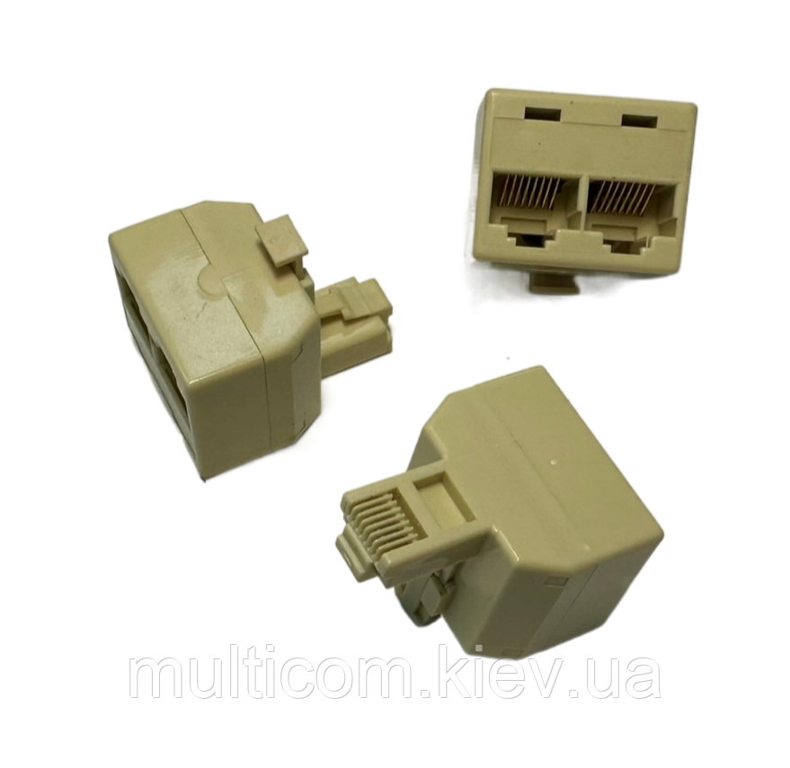 01-12-238. Перехідник 1 штекер — 2 гнізда RJ-45 (8р8с), бежевий