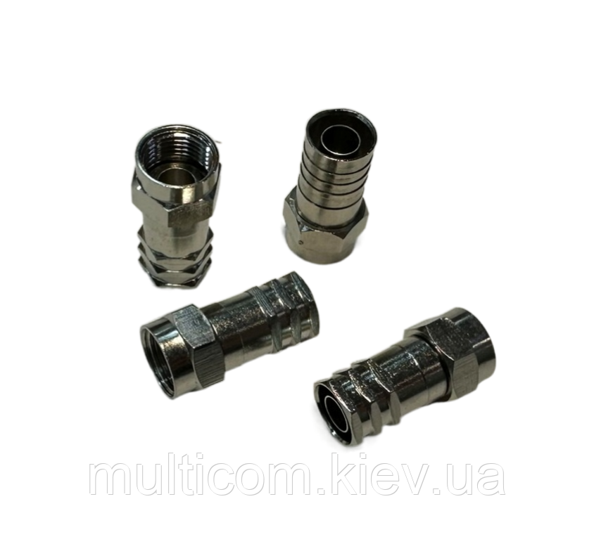 01-09-084. Штекер F (RG-6) обжимний, під кабель, латунь, фото 1