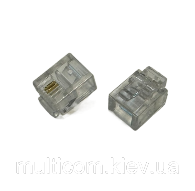 01-12-003. Штекер телефонний 6р2с (RJ-11), пачка 100 шт.