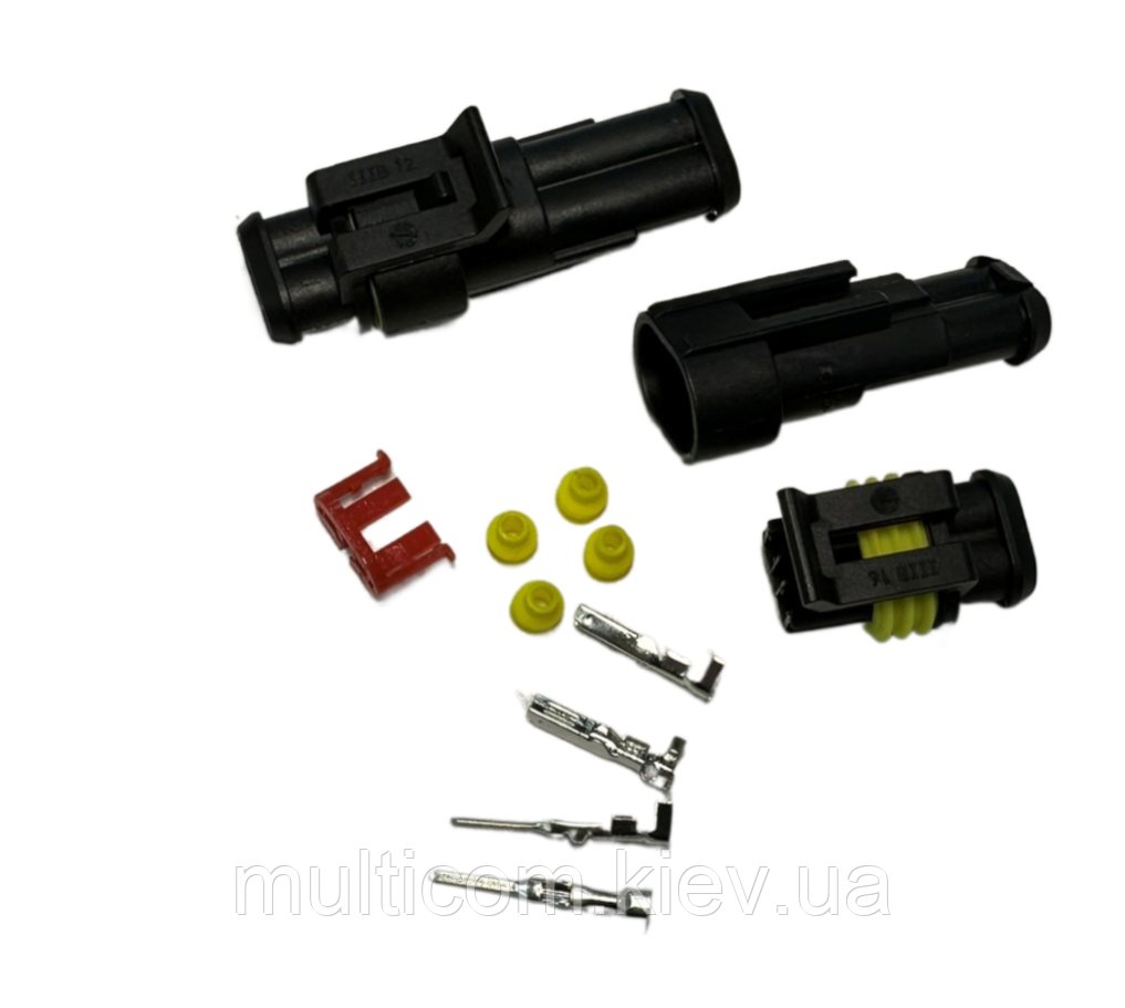 01-07-060. Комплект роз'ємів герметичних, автомобільний, 2pin, Superseal 1.5, штекер +гноздо, фото 1