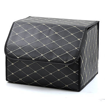 Саквояж-органайзер у багажник 400х300х250мм  Чорний ромб шкірзам,біла нитка