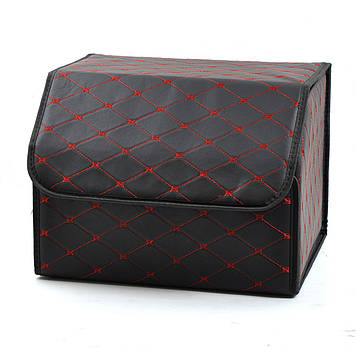 Саквояж-органайзер у багажник 400х300х250мм  Чорний ромб шкірзам,червона нитка