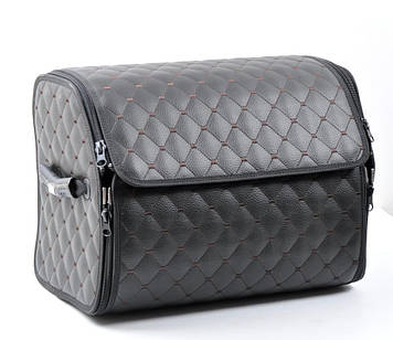 Саквояж-органайзер у багажник 500х340х250мм Чорний шкірзам/коричн.ромб 2від./пласт.ручки/лип+перем.