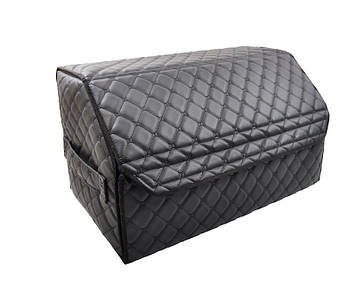 Саквояж-органайзер у багажник 500х300х300мм L Чорний шкірзам/чорний ромб/ручки/липучка" Aвтокомфорт"