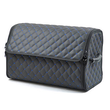 Саквояж-органайзер у багажник 500х340х250мм Чорний шкірзам/син.ромб 2від./пласт.ручки/липучки+перем