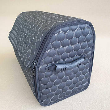 Саквояж-органайзер у багажник 500х340х250мм Чорний шкірзам/сіра сота 2від./пласт.ручки/лип.+перемич