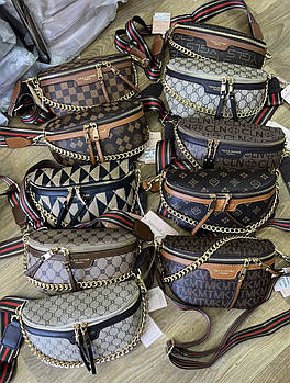 Сумочка жіноча бананка на блискавці з ланцюжком та довгим ремінцем 25,5*16 см у різних кольорах Liza