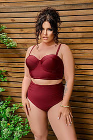 Червоний купальник з високою талією. Одяг для відпочинку на морі. Купальники однотонні з чашкою.
