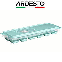 Форма для льда с крышкой-клапаном Ardesto Fresh на 12 кубиков, голубая, силиконовая + пластик