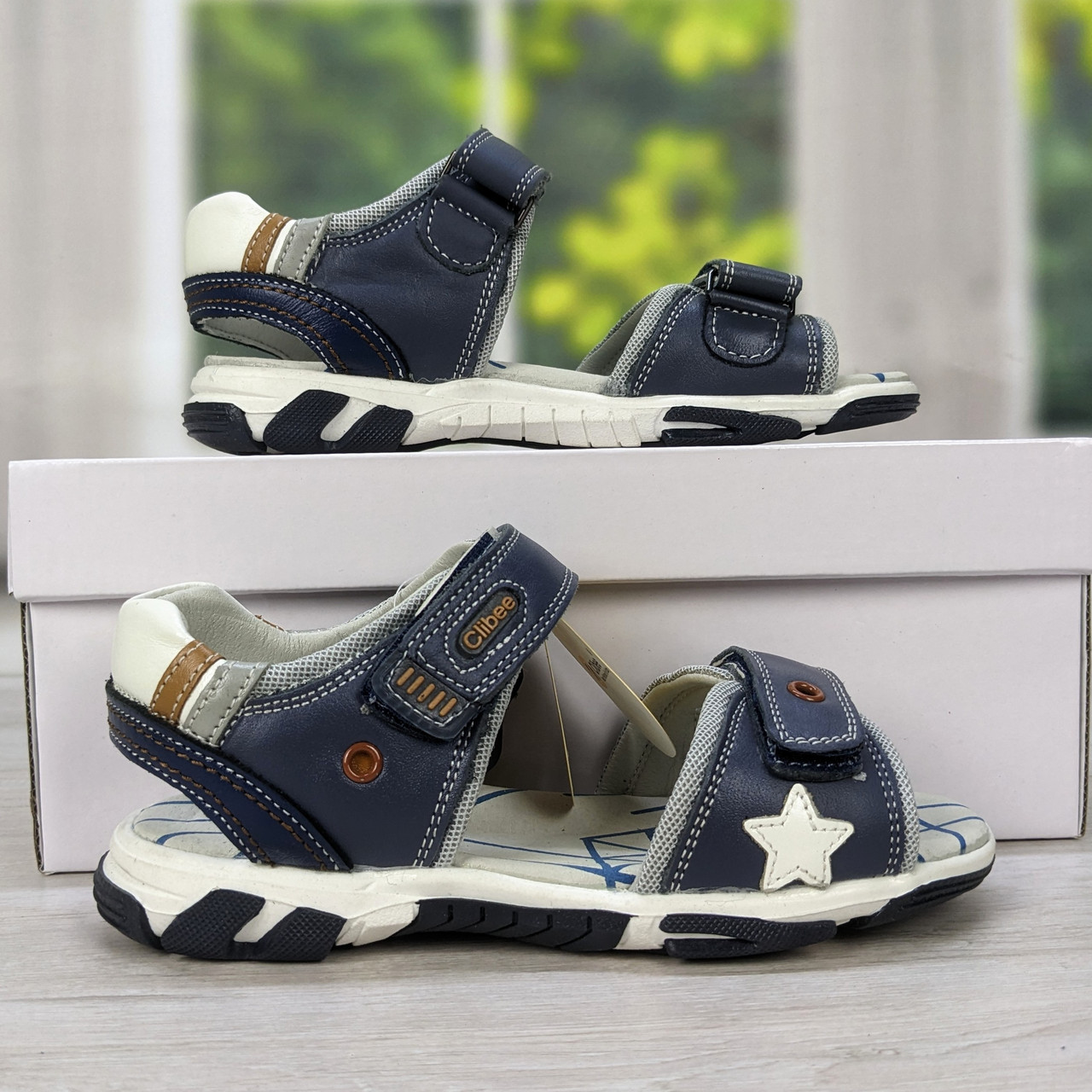Босоніжки дитячі шкіряні для хлопчика Clibee сині 5355, фото 1