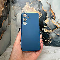 Чехол синий с микрофиброй для Samsung Galaxy S24 накладка темно-синяя с защитой камеры для самсунг с24