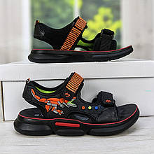 Дитячі босоніжки для хлопчика чорні з помаранчевим на липучках Lilin Shoes 5359 33
