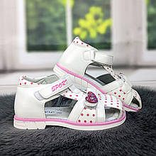 Босоніжки дитячі для дівчинки С.Луч білі в горошок із закритим носком 5363 28