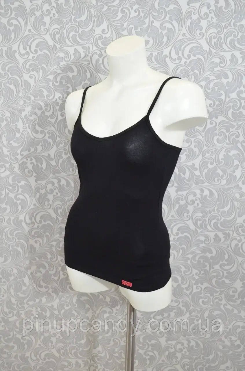 Жіноча майка на тонких бретельках Lans бавовняна чорна XL, фото 1
