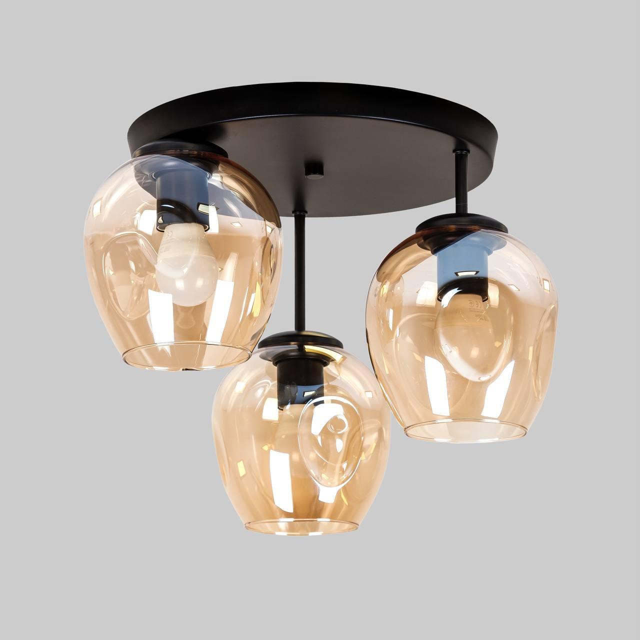 Чорна стельова люстра з кавовими молекулами на 3 лампи (56-HPR0231F-3 BK+BR 300)