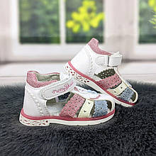 Босоніжки дитячі для дівчинки Фліп закриті білі з рожевим 5377 20